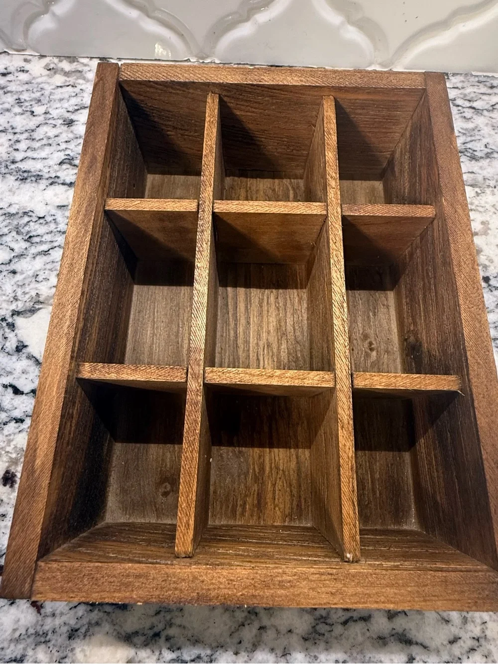 Rustic Wooden 9 Compartment Organizer Box Tea Storage Shadow Trinket Tray
